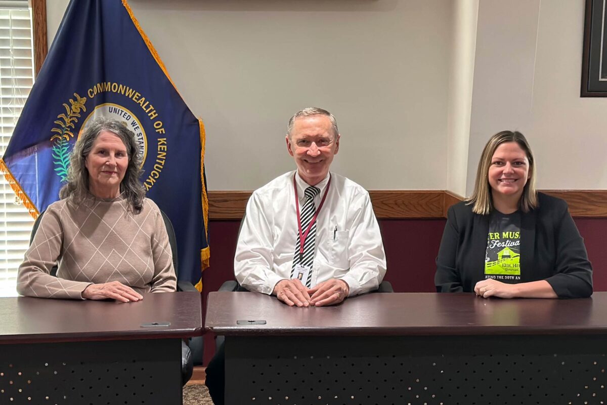 From left, McCreary County Hardwoods Owner Vannie Hatfield, McCreary County Schools Interim Superintendent Larry Hammond, and MMF Executive Director Tiffany Finley.