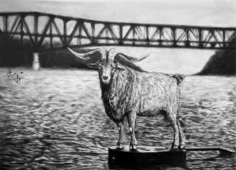 Billy the Goat. Charcoal drawing by Hunter Flynn.
